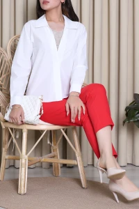 Taş Detaylı Poplin Gömlek Kırıkbeyaz - 75099.1228.