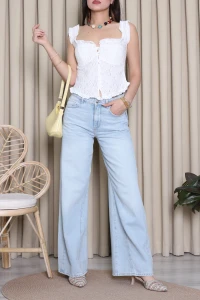 Vintage Düğmeli Güpür Bluz Beyaz - 75207.2122.