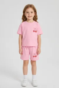 5-8 Yaş Baskılı Şortlu Kız Çocuk Takım Pembe - 53726.2212.