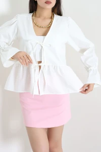 Poplin Fiyonklu Gömlek Kırıkbeyaz - 32742.2118.