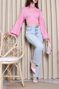 Büzgülü Modal Bluz Pembe - 52387.2181.