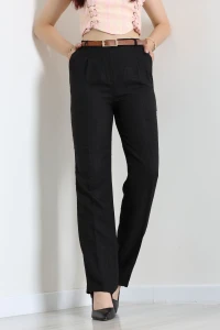 Keten Pileli Cepli Kemerli Pantolon Siyah - 53713.1920.
