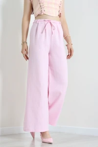 Pileli Müslim Kumaş Palazzo Pantolon Pembe - 71953.2023.