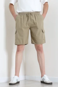 Keten Beli Lastik Kargo Cep Şort Haki - 75184.2170.