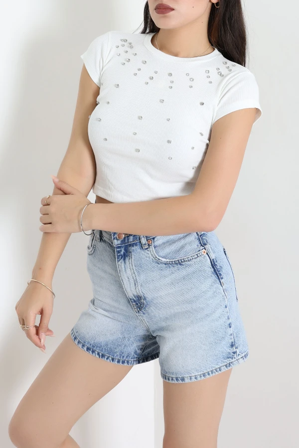 Kaşkorse Taşlı Crop Beyaz - 75202.701.