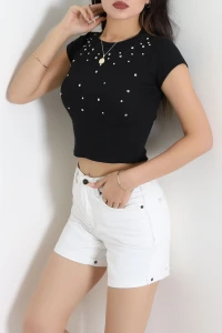 Kaşkorse Taşlı Crop Siyah - 75202.701.