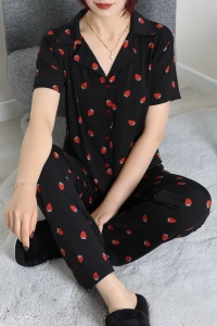 Milan Kumaş Düğmeli Pijama Takımı Siyahçilek - 750.1287.