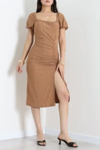 Bürümcük Kumaş Midi Boy Elbise Camel - 75197.701.