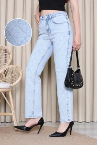 Premium Taşlı Straight Kot Pantolon Buzmavi - 52469.2049.