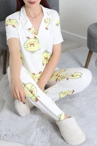 Milan Düğmeli Pijama Takımı Beyazsarı - 53608.2123.