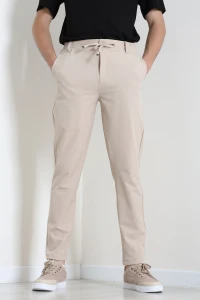 Dokuma Likralı Jogger Spor Pantolon Bej - 70911.1937.