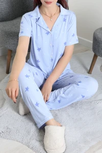 Milan Kumaş Düğmeli Pijama Takımı Mavi - 750.1287.