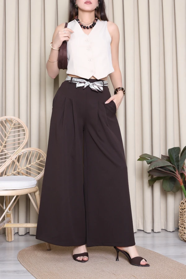 Çift Pensli Arkası Lastikli Double Pantolon Kahve - 75269.2226.