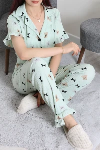 Bürümcük Fırfırlı Pijama Takımı Mint - 127.1287.