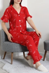 Bürümcük Fırfırlı Pijama Takımı Kırmızıkalpli - 127.1287.