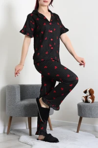 Bürümcük Fırfırlı Pijama Takımı Siyahkırmızı - 127.1287.