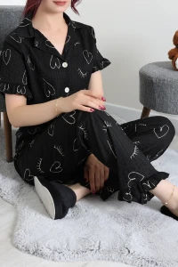 Bürümcük Fırfırlı Pijama Takımı Siyahkalpli - 127.1287.