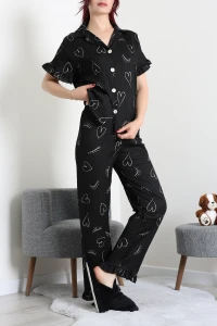 Bürümcük Fırfırlı Pijama Takımı Siyahkalpli - 127.1287.