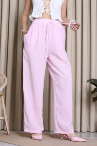 Keten Pileli Palazzo Pantolon Pembe - 52428.2153.