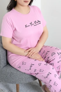 Büyük Beden Milan Pijama Takımı Pembedesenli - 53611.1048.