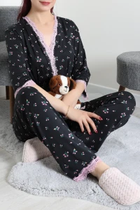 Milan 3'Lü Pijama Seti Siyahçiçek - 53618.1857.