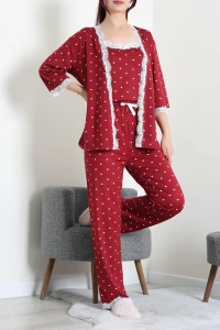 Milan 3'Lü Pijama Seti Bordokalp - 53618.1857.