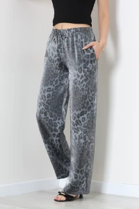 Saten Leopar Lastikli Pantolon Gri - 75245.801.