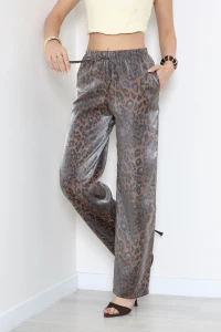 Saten Leopar Lastikli Pantolon Kahve - 75245.801.