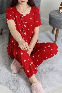 Bürümcük Fırfırlı Pijama Takımı Kırmızıbeyaz - 158.1287.