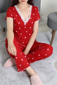 Bürümcük Dantelli Pijama Takımı Bordo - 202.1287.