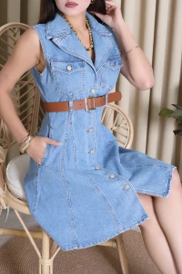 Kemer Detay Denim Elbise Buzmavi - 52476.1758.