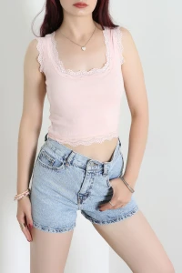 Dantelli Raporlu Crop Pudra - 53811.2158.