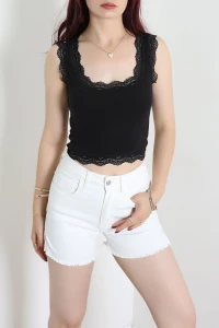 Dantelli Raporlu Crop Siyah - 53811.2158.