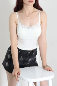 Dantelli Raporlu Crop Beyaz - 53813.2158.
