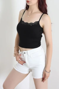 Dantelli Raporlu Crop Siyah - 53813.2158.