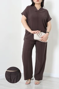 Tensel Dokuma V Yaka Büyük Beden İkili Takım Kahve - 74206.2228.