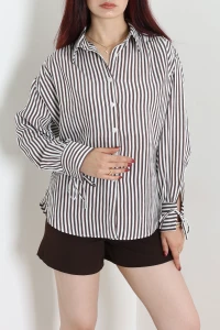 Bağlamalı Çizgili Poplin Gömlek Kahve - 75214.424.