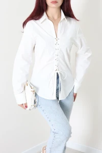 Marina Bağcıklı Poplin Gömlek Ekru - 75215.424.