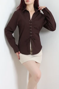 Marina Bağcıklı Poplin Gömlek Kahve - 75215.424.