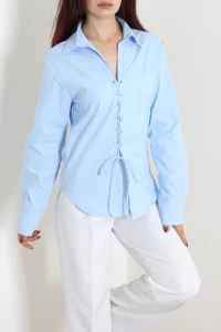 Marina Bağcıklı Poplin Gömlek Mavi - 75215.424.