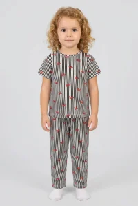 4-8 Yaş Kız Çocuk Pijama Takımı Siyahçizgili - 53798.1780.