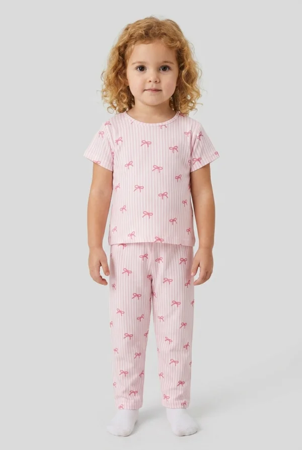 4-8 Yaş Kız Çocuk Pijama Takımı Pembeçizgili - 53798.1780.