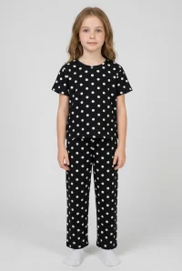 9-16 Yaş Kız Çocuk Pijama Takımı Siyahpuanlı - 53799.1780.