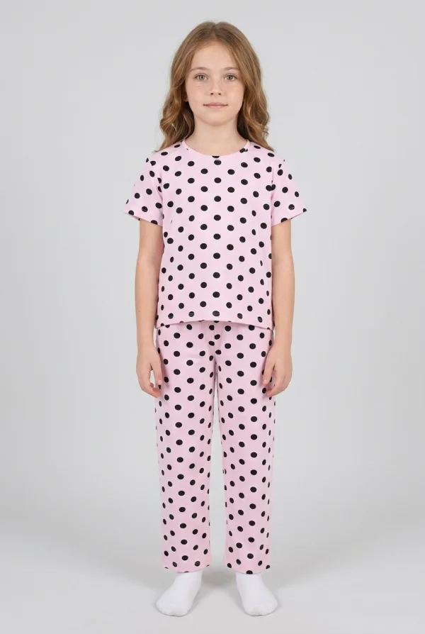9-16 Yaş Kız Çocuk Pijama Takımı Pembepuanlı - 53799.1780.