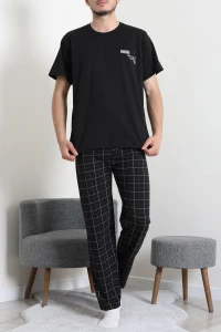 Kısa Kollu Erkek Pijama Takımı Siyahkare - 41985.1048.