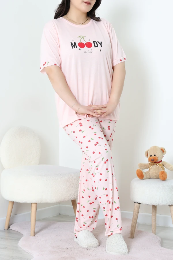 Viskon Büyük Beden Fırfırlı Pijama Takımı Pudra - 53722.2145.