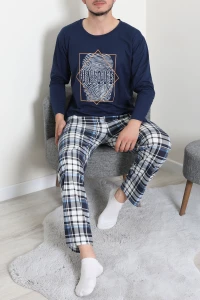 Süprem Ekoseli Uzun Kollu Erkek Pijama Takımı İndigo - 75258.1838.