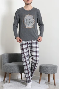 Süprem Ekoseli Uzun Kollu Erkek Pijama Takımı Antrasit - 75258.1838.