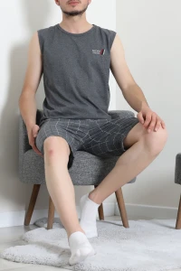 Süprem Ekose Şortlu Erkek Pijama Takım Füme - 75261.1048.