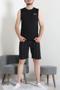 Süprem Ekose Şortlu Erkek Pijama Takım Siyah - 75261.1048.